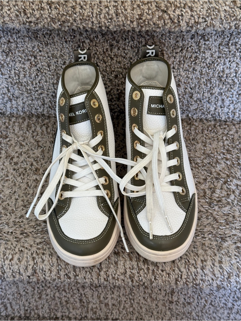Michael Kors White and Olive High-Top Sneakers with Gold Accents Womens size 6 - Picture 7 of 8